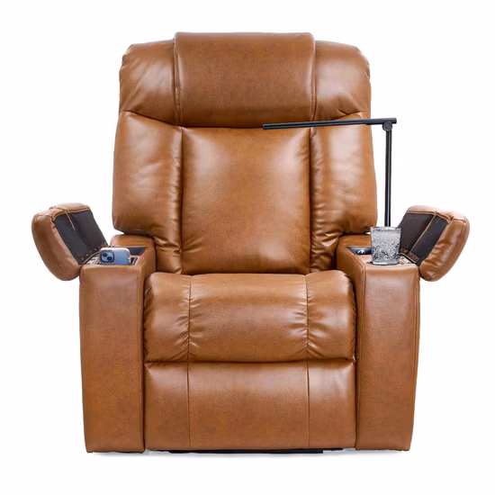 Custom Designer Sofa Chair with Power Recliner &amp; Adjustable Headrest &amp; Cupholder