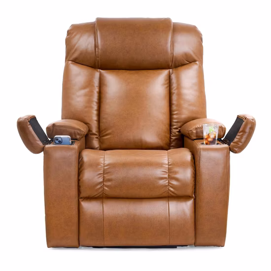 Custom Designer Sofa Chair with Power Recliner &amp; Adjustable Headrest &amp; Cupholder